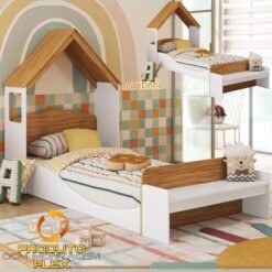 Kit Casinha + Cama Solteiro Lua Branco Brilho/Amêndoa - PEROBA MÓVEIS