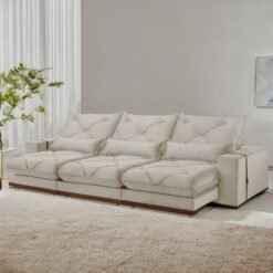 Sofá Retrátil e Reclinável Bahia 3,50 m Veludo Bege - A&D ESTOFADOS