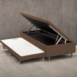 Base Box Solteiro Baú com Auxiliar Corino Marrom – ALTO NÍVEL CAMAS E COLCHÕES