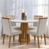 Mesa Redonda Berlim 100 Cinamono/Off White com 4 Cadeiras Sophia Veludo Bege – CEL MÓVEIS + WM DECOR