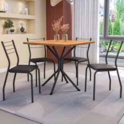 Mesa Creta 0,90 com 4 Cadeiras Malta CMC1078(M088/F090/4C140) Preto/Cinamomo - KAPPESBERG