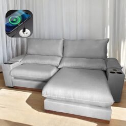 Sofá Retrátil e Reclinável Grazi 2,50 m Linho Cinza 3125 - UNIART ESTOFADOS