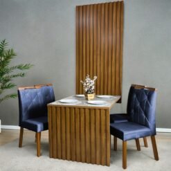 Mesa Cancun 120 Cinamomo/Off White com 4 Cadeiras Yasmim Veludo Azul – CEL MÓVEIS + KM DECOR