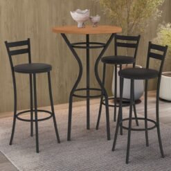 Mesa Bistrô Dublin 0,65 m com 3 Banquetas Jade CM1029(M087/TA69/3B699) Preto/Cinamomo - KAPPESBERG