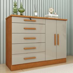 Cômoda 5 Gavetas Sapateira Dupla Istambul/Marmara Cinamono/Off White - TCIL