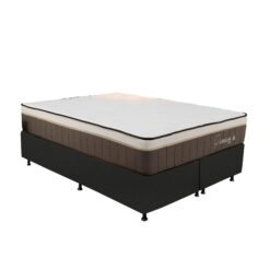 Colchão Queen Rondopremium Plus + Base Box Simples Corino Preto – RONDOMÓVEIS + ALTO NÍVEL CAMAS E COLCHÕES