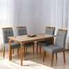Mesa Alegra 120 Cinamomo/Off White com 4 Cadeiras Sophia Linho Cinza Grafite 202 – JCM MOVELARIA + WM DECOR