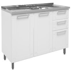 Balcão 2 Gavetas Múltipla 6015590 + Tampo Pia Branco - BERTOLINI