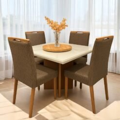 Mesa Salinas/Helô/Los Angeles 90 Cinamomo/Off White com 4 Cadeiras Priscila Veludo Marrom 1015 – AVALON DECOR + CARVALHO DECOR