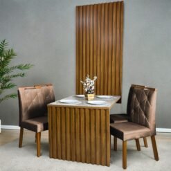 Mesa Cancun 120 Cinamomo/Off White com 4 Cadeiras Yasmim Veludo Marrom – CEL MÓVEIS + KM DECOR