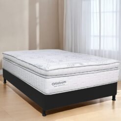 Colchão Casal New Freedom + Base Box Simples Corino Preto – ORTOBOM + BIOSTAR