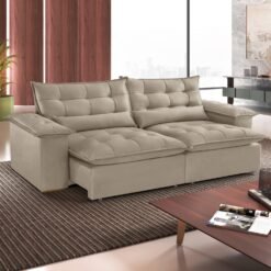 Sofá Retrátil e Reclinável Niger 2,50 m Veludo Marfim B015 - TREVO ESTOFADOS