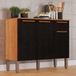 Balcão 3P1G Madri Cinamomo/Preto - SALLÊTO