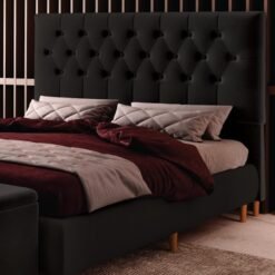 Cabeceira Queen Turim Veludo Preto B013 - LARMÓVEIS/TREVO ESTOFADOS