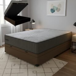 Colchão Casal Exclusive Foam HR33 + Base Box Baú Corino Marrom – ORTOBOM + BIOSTAR