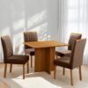 Mesa Pérola 120 Imbuia Mel (Tampo Viena s/vidro) + 4 Cadeiras Pandora 01 Veludo Marrom 134 – CARVALHO DECOR