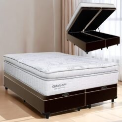 Colchão Queen New Freedom + Base Box Baú Corino Marrom – ORTOBOM + ALTO NÍVEL CAMAS E COLCHÕES