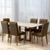 Mesa Atlas Mel/Off White Canto Copo 160×80 com 6 Cadeiras Sophia Veludo Marrom – ART ASSENTOS + WM DECOR