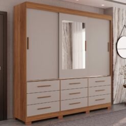 Guarda-Roupa 3 Portas New Star 1,80 m Cinamomo/Off White - SALLÊTO