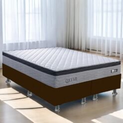 Colchão Queen Qatar D28 + Base Box Simples Corino Marrom – DESIGN COLCHÕES + ALTO NÍVEL CAMAS E COLCHÕES