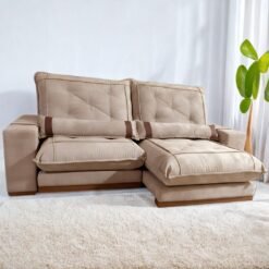 Sofá Retrátil e Reclinável Ibiza/Poseidon 2,50 m Veludo Bege 106 - ZARAT ESTOFADOS