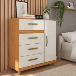 Cômoda 4 Gavetas com Sapateira Leme CO240 Cinamomo/Off White - FELLICCI