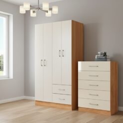 Guarda-Roupa 4 Portas Panamá 4002 + Cômoda 5 Gavetas Aruba Cinamomo/Off White – FELLICCI