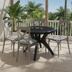 Mesa Deluxe 90 Preto com 4 Cadeiras Robust Cross Nude – FORTE PLÁSTICO
