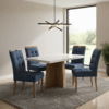 Mesa Jade 120 (Tampo 40 mm) Cinamomo/Off White com 4 Cadeiras Sophia Veludo Azul – VALDEMÓVEIS + WM DECOR