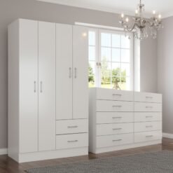 Guarda-Roupa 4 Portas Panamá 4002 + Cômoda 10 Gavetas Caribe Branco – FELLICCI