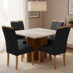 Mesa Salinas/Helô/Los Angeles 90 Cinamomo/Off White com Cadeiras Pandora 01 Veludo Preto 38 – AVALON DECOR + CARVALHO DECOR