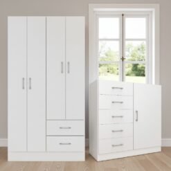 Guarda-Roupa 4 Portas Panamá 4002 + Cômoda 5 Gavetas Sapateira Miami Branco - FELLICCI