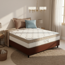 Colchão Casal King Best D28 + Base Box Simples Corino Marrom – ANJOS COLCHÕES + BIOSTAR