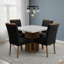 Mesa Salinas/Helô/Los Angeles 90 Cinamomo/Off White com 4 Cadeiras Safira Veludo Preto – AVALON DECOR + WM DECOR