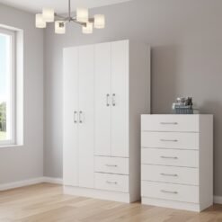 Guarda-Roupa 4 Portas Panamá 4002 + Cômoda 5 Gavetas Aruba Branco - FELLICCI