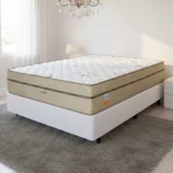 Colchão Casal Toronto D28 + Base Box Simples Corino Branco – ECOTEC + ALTO NÍVEL CAMAS E COLCHÕES