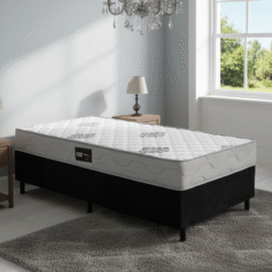 Colchão Solteiro Confort Premium D28 + Base Box Simples Corino Preto – INOVAFLEX + BIOSTAR
