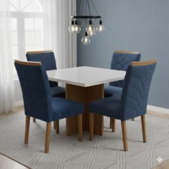 Mesa Salinas/Helô/Los Angeles Cinamomo/Off White com 4 Cadeiras Safira Veludo Azul – AVALON DECOR + WM DECOR