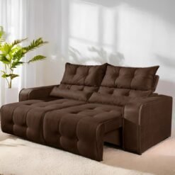 Sofá Retrátil e Reclinável Premier/Minas 2,00 m Veludo Marrom 506 - DECORAR ESTOFADOS