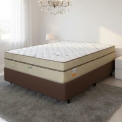 Colchão Casal Toronto D28 + Base Box Simples Corino Marrom – ECOTEC + ALTO NÍVEL CAMAS E COLCHÕES