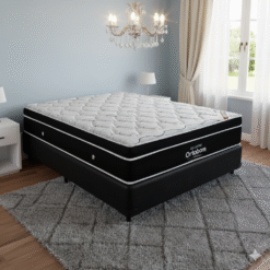 Colchão Casal Elegant Superpocket D33 + Base Box Simples Corino Preto – ORTOBOM + BIOSTAR
