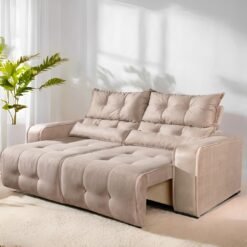 Sofá Retrátil e Reclinável Premier/Minas 2,00 m Veludo Bege 512 - DECORAR ESTOFADOS
