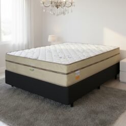 Colchão Casal Toronto D28 + Base Box Simples Corino Preto - ECOTEC + BIOSTAR