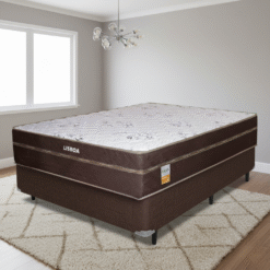 Colchão Casal Lisboa 24 cm D28 + Base Box Simples Corino Marrom – ECOTEC + ALTO NÍVEL CAMAS E COLCHÕES