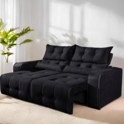 Sofá Retrátil e Reclinável Premier 2,00 m Veludo Preto 509 – DECORAR ESTOFADOS