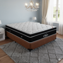 Colchão Casal Elegant Superpocket D33 + Base Box Simples Corino Marrom – ORTOBOM + BIOSTAR