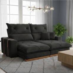 Sofá Retrátil e Reclinável Gran Bello Light 2,50 m Veludo Preto - QUINE ESTOFADOS