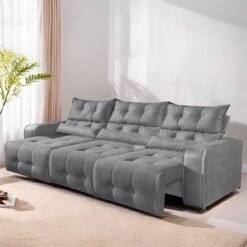 Sofá Retrátil e Reclinável Premier/Minas 2,50 m Veludo Cinza 508 - DECORAR ESTOFADOS