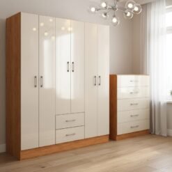 Guarda-Roupa 6 Portas Jamaica 6002 + Cômoda 5 Gavetas Aruba Cinamomo/Off White – FELLICCI