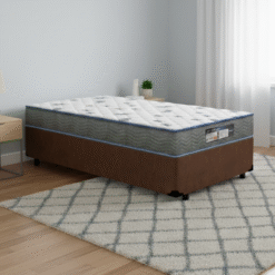 Colchão Solteiro Light D33 + Base Box Simples Corino Marrom – ORTOBOM + BIOSTAR